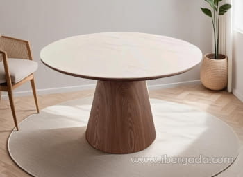 Mesa de Comedor Nogal/Porcelánico Redonda (120x120)