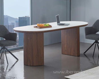 Mesa de Comedor Nogal/Porcelánico Ovalada (200x90)