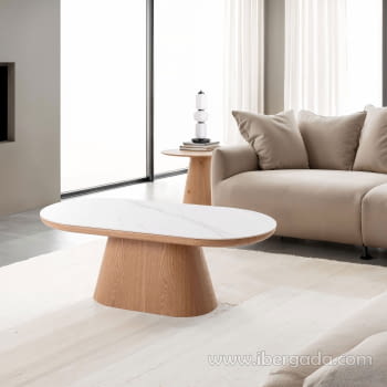 Mesa de Centro Roble/Porcelánico (120x60x45)