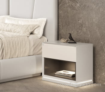 Mesita Inglet Blanca 1 Cajón 1 Hueco Luz LED (60x40x56)