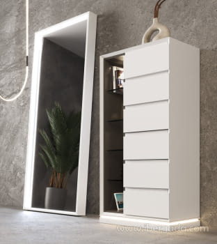 Sinfonier Inglet Blanco 6 Cajones y estantería Luz LED (60x40x126)