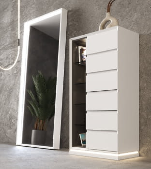 Sinfonier Inglet Blanco 6 Cajones y estantería Luz LED (60x40x126)