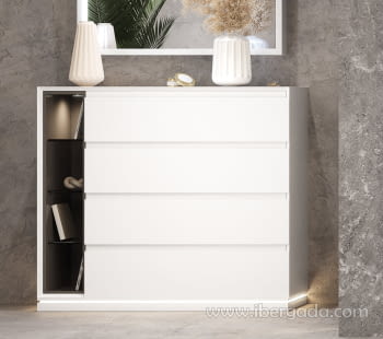 Cómoda Inglet Blanco 4 Cajones y Estantería Luz LED (120x40x106)