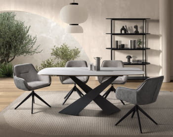 Mesa de Comedor Rectangular Negro/Porcelánico (180x90)