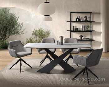 Mesa de Comedor Rectangular Negro/Porcelánico (180x90)