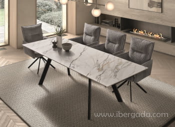 Mesa de Comedor Extensible Negro/Porcelánico (160-240x90)