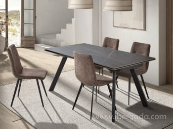 Mesa de Comedor Extensible Negro/Porcelánico (160-240x90)