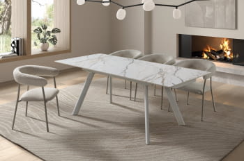 Mesa de Comedor Extensible Blanca/Porcelánico (160-240x90)
