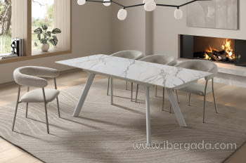 Mesa de Comedor Extensible Blanca/Porcelánico (160-240x90)