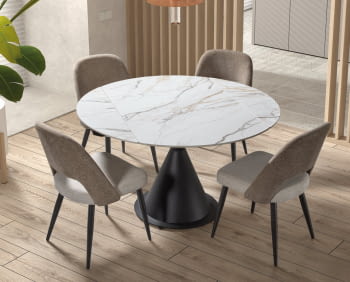 Mesa de Comedor Extensible Negra/Porcelánico (80-130x130)