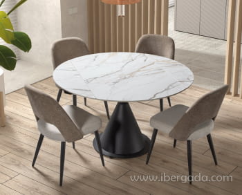 Mesa de Comedor Extensible Negra/Porcelánico (80-130x130)