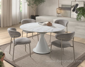 Mesa de Comedor Extensible Blanca/Porcelánico (80-130x130)