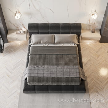 Pack Cabecero/Cama y 2 Mesitas B03 Melamina/Tapizado