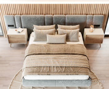 Pack Cabecero y 2 Mesitas B07 Melamina/Tapizado