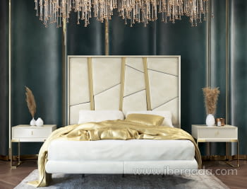 Pack Cabecero y 2 Mesitas BD18 Blanco/Oro