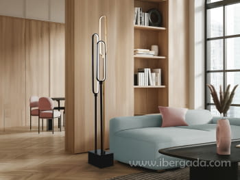 Lámpara de Pie Colette 3L Negro/Oro Rosa