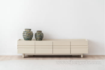 Mueble TV Eo Cerámico y Beige Brillo (200x43x50)