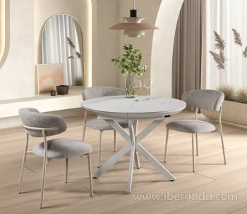 Mesa de Comedor Extensible Blanca/Porcelánico (100-130x130)