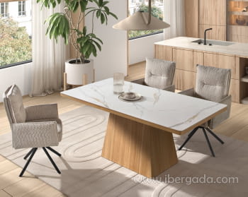 Mesa de Comedor Rectangular Roble/Porcelánico (160x90)
