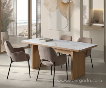 Mesa de Comedor Rectangular Roble/Porcelánico (180x90)