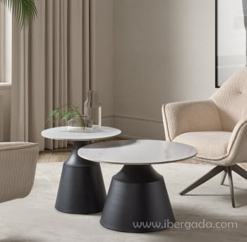 Juego de 2 mesas Porcelánico/Negro (70cm/50cm)