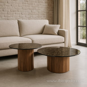 Juego de 2 mesas centro Madera/Cerámica (80x80)