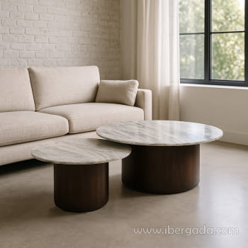 Juego de 2 mesas centro Madera/Mármol (100x100)