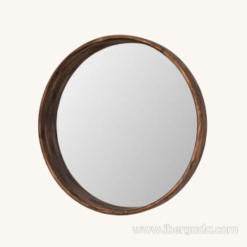 Espejo Redondo Madera Nogal (100x100)