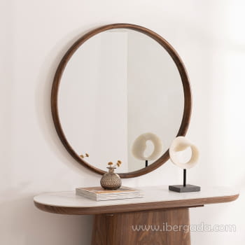 Espejo Redondo Madera Nogal (90x90)