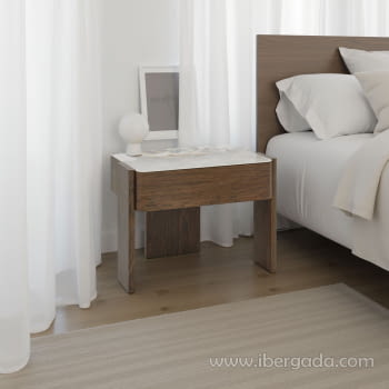 Mesita de Noche Gio 1 Cajón Nogal/Porcelánico (60x38x45)