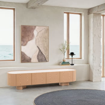 Mueble TV Pompeya 4 Puertas Roble/Porcelánico (221x45x50)