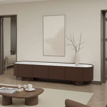 Mueble TV Pompeya 4 Puertas Nogal/Porcelánico (221x45x50)