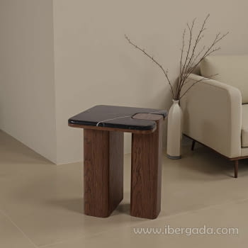 Mesa Auxiliar Delfos Nogal/Porcelánico (40x40x51)