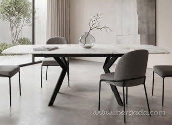 Mesa de Comedor Extensible Negra/Porcelánico (140-200x90)