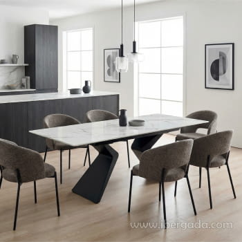 Mesa de Comedor Extensible Negra/Porcelánico (160-200x90)