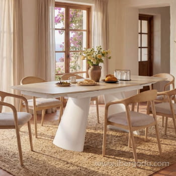 Mesa de Comedor Extensible Beige/Travertino (160-200x90)