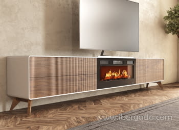 Mueble TV con Chimenea FIII02 Crema/Nogal (200-300cm)