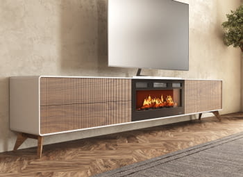 Mueble TV con Chimenea FIII02 Crema/Nogal (200-300cm)