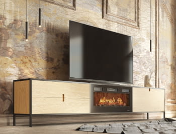 Mueble TV con Chimenea FIII06 Roble/Negro (200-300cm)