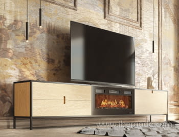Mueble TV con Chimenea FIII06 Roble/Negro (200-300cm)