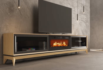 Mueble TV con Chimenea FIII07 Roble/Negro (200-300cm)
