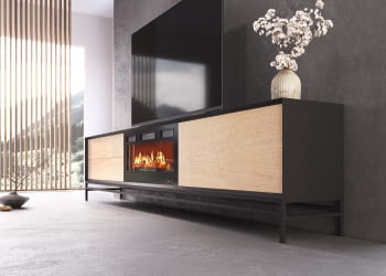 Mueble TV con Chimenea FIII09 Roble/Negro (200-300cm)