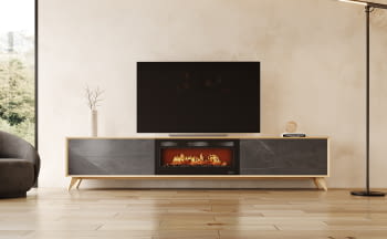 Mueble TV con Chimenea FIII11 Roble/Negro (200-300cm)