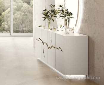 Aparador Luxury 4 Puertas Blanco/Oro (220x40x74)