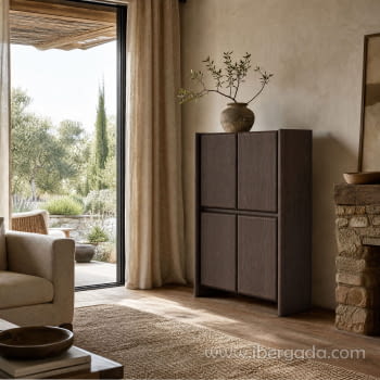 Aparador Alto Gio Nogal 4 Puertas (90x45x140)