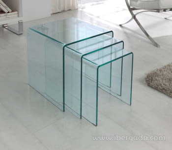Juego de 3 Mesas Auxiliares Cristal