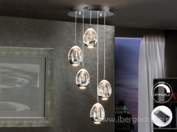 Lampara Rocio 5L Cromo LED Dimmable con Mando