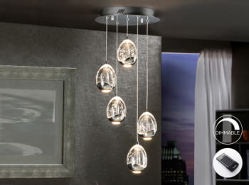 Lampara Rocio 5L Cromo LED Dimmable con Mando