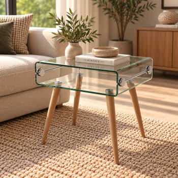 Mesa Auxiliar Holanda Cristal/Madera (55x40x55)
