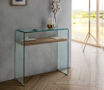 Consola Cristal  Estante Madera (80x30x76)